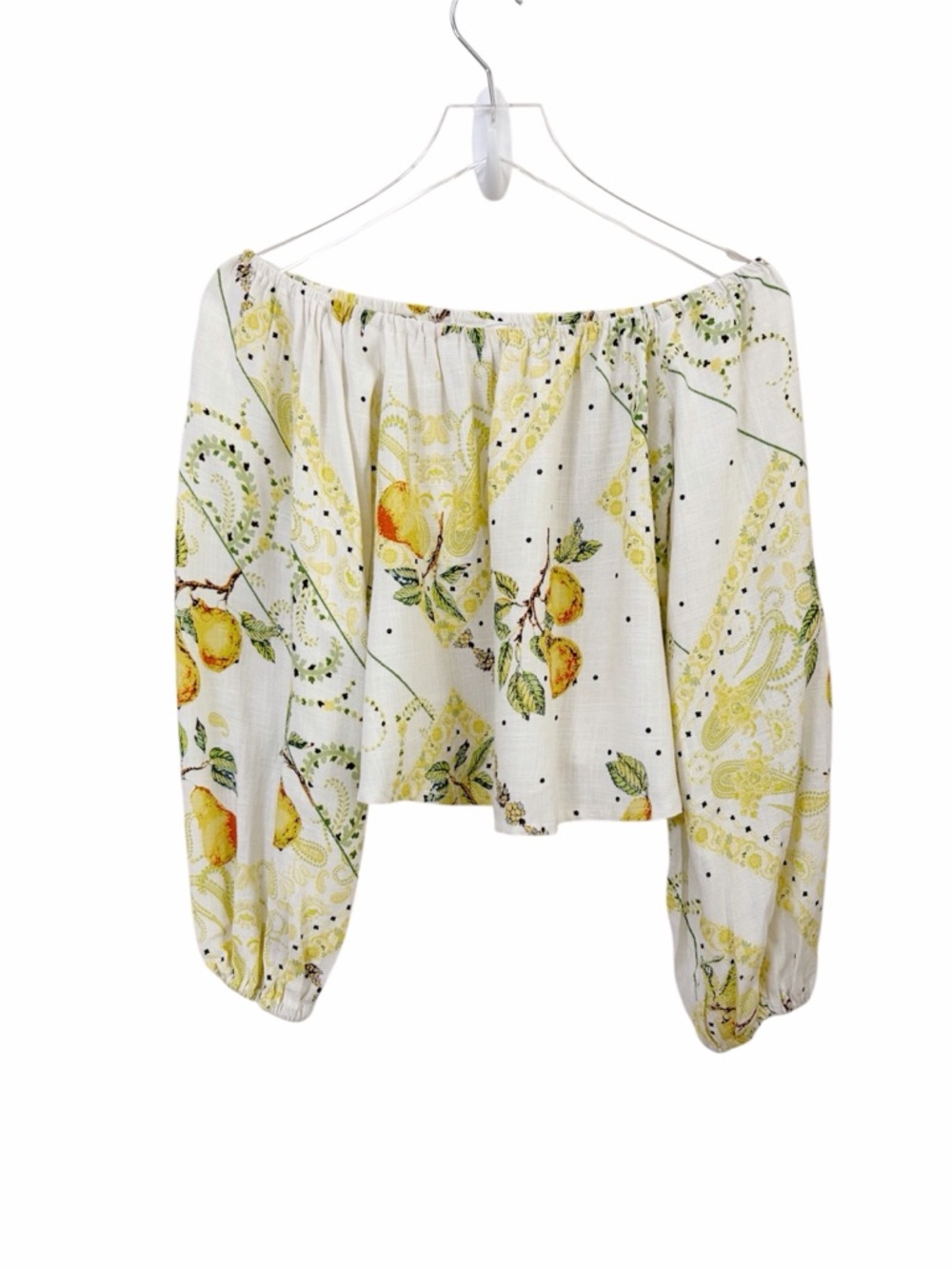 ASOS | Cotton Linen Blend Off Shoulder Peasant Top Cropped Fruit Print Boho